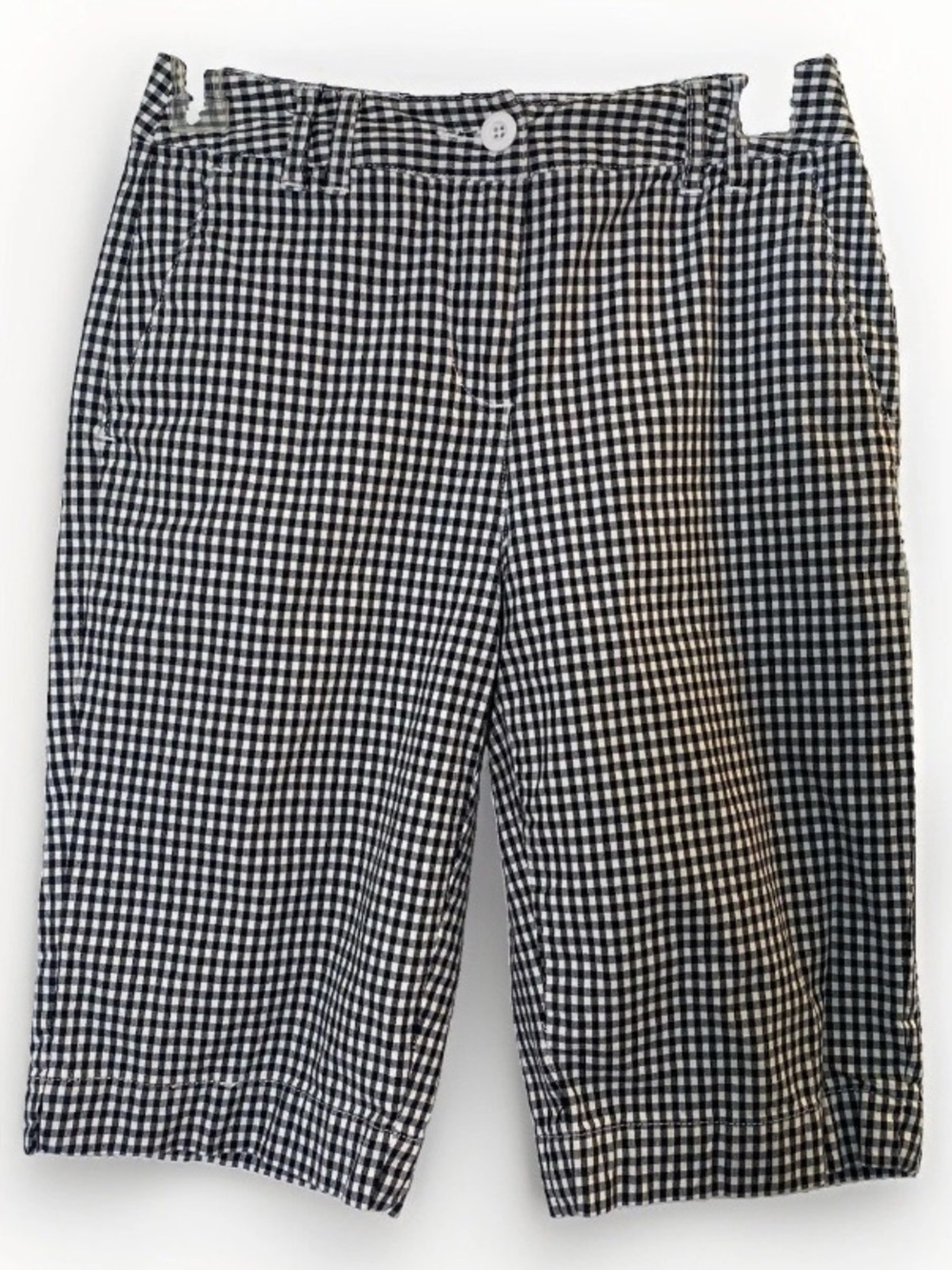 Talbots Petites Women’s 0 Bermuda Shorts Stretch Gingham Pockets Black White